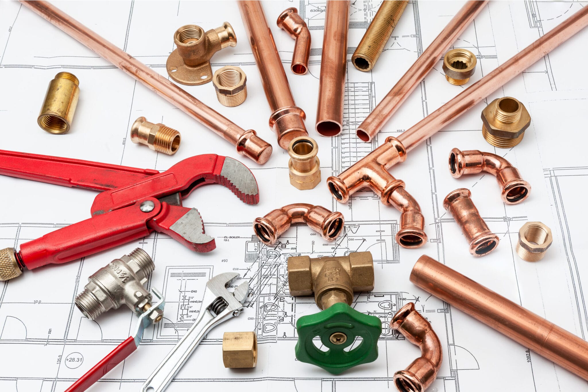 Copper pipe fittings and plumbing parts for Titusville, Florida repairs