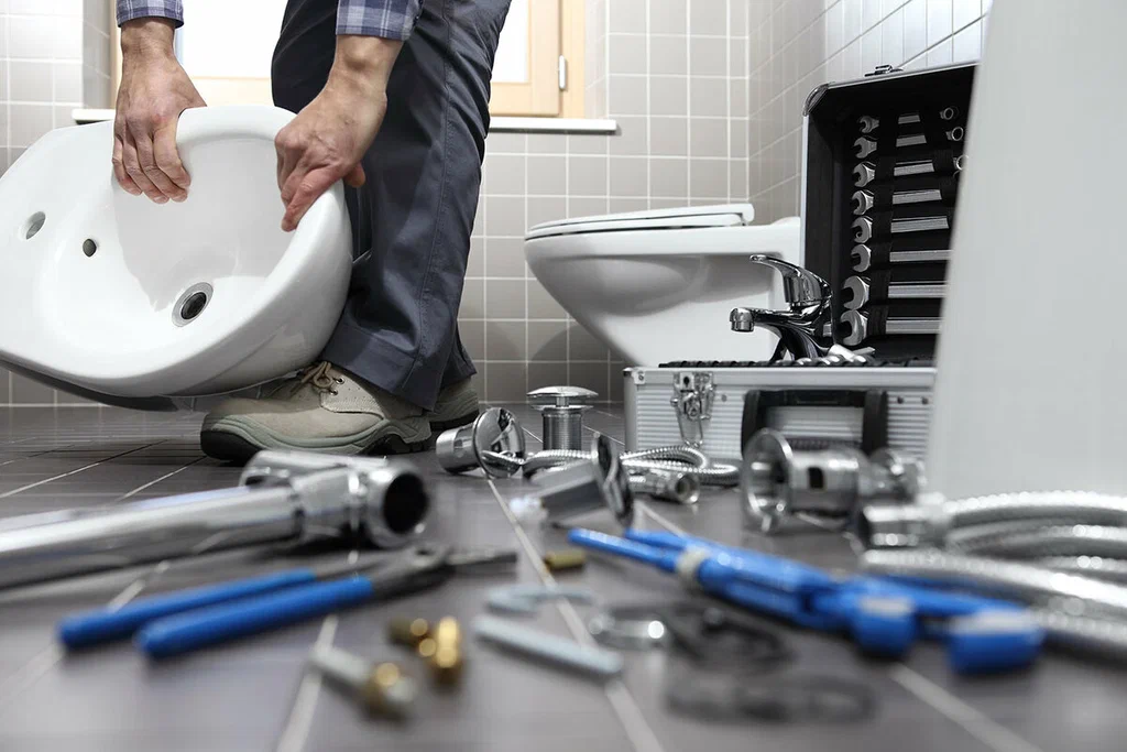 Plumbing tools prepared for a bathroom repair in Titusville