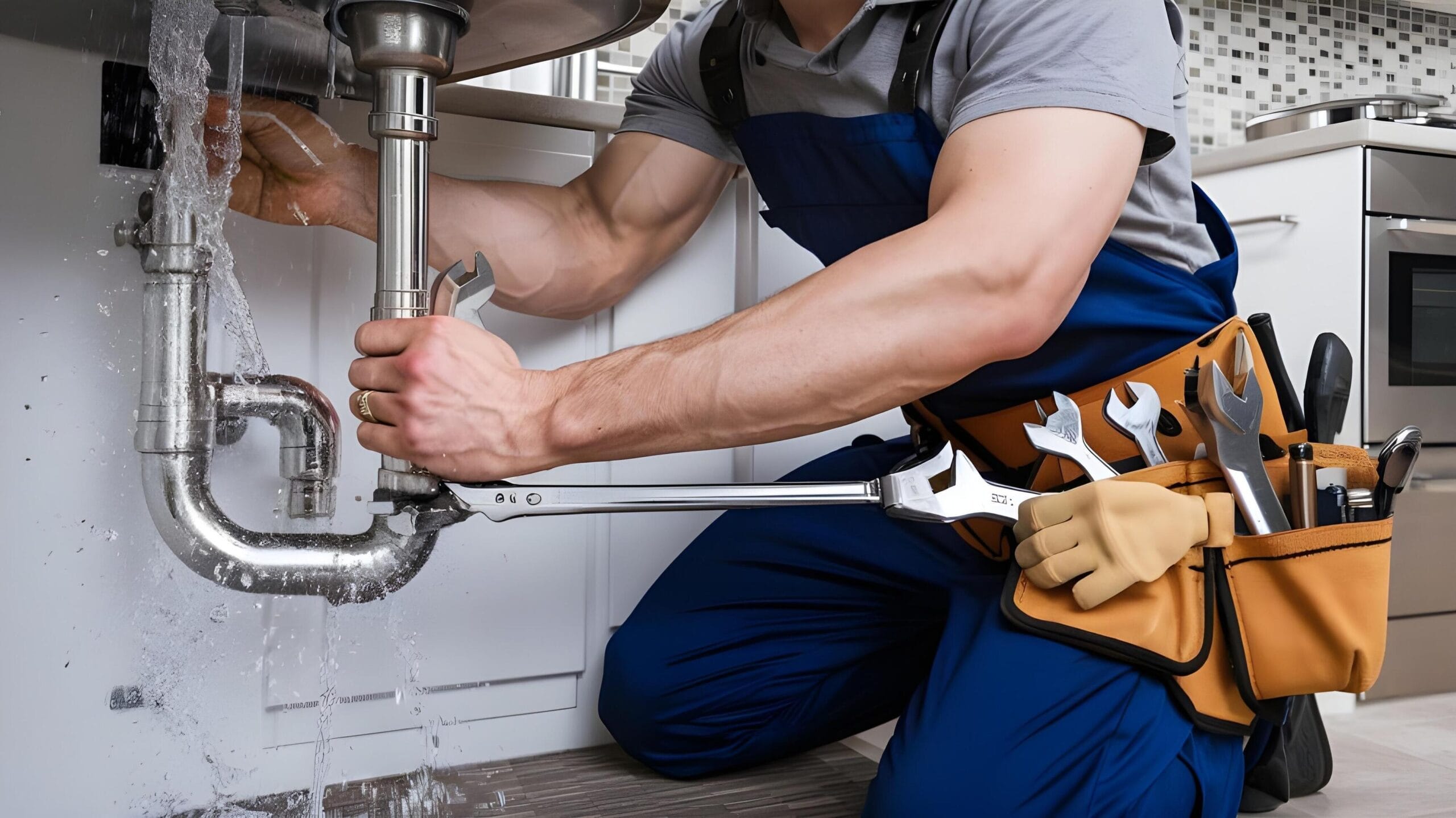 Plumber tightening a residential plumbing pipe in Titusville